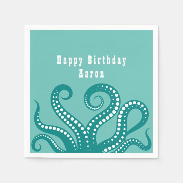 Aqua and White Octopus Tentacles Custom  Napkin (Front)