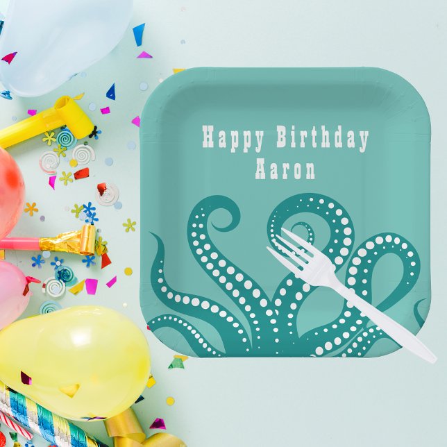 Aqua and White Octopus Tentacles Custom Paper Plate (Creator Uploaded)