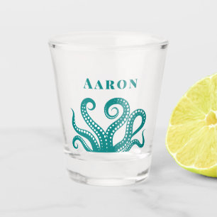 Aqua and White Octopus Tentacles Custom  Shot Glass