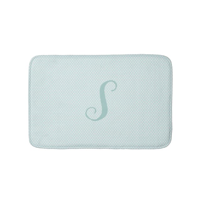 Aqua and White Polka Dot Monogrammed Bath Mat (Front)