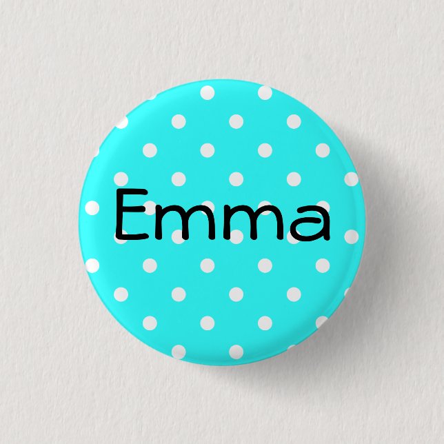 Aqua and White Polka Dot Personalised 3 Cm Round Badge (Front)