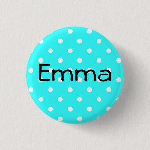 Aqua and White Polka Dot Personalised 3 Cm Round Badge