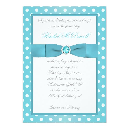 Aqua and White Polka Dot Sweet Sixteen Invitation
