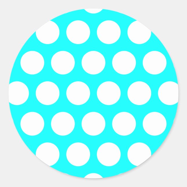 Aqua and White Polka Dots Classic Round Sticker (Front)