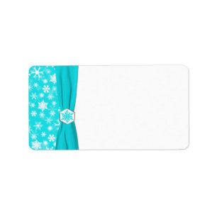 Aqua and White Snowflakes Blank Address Label