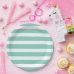 Aqua and White Stripes Paper Plate<br><div class="desc">Custom designed paper party plates with a chic preppy nautical stripe pattern. Click Customise It to personalise the design with your own text and images to create a unique one of a kind design to match any party decor!</div>