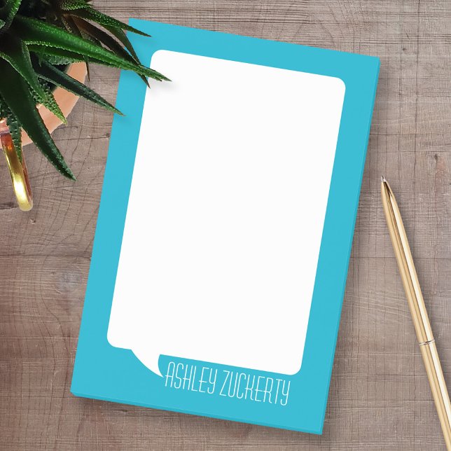 Aqua and White Talk Bubble Retro Name Post-it Notes (Custom Post-it Note Pads - Add your name and other text)
