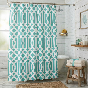 Aqua and White Trellis   Editable Colours Shower Curtain
