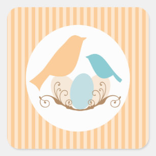 Aqua and Yellow Birds Nest Baby Shower Square Sticker