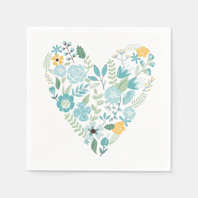 Aqua and Yellow Floral Heart Napkin (Front)