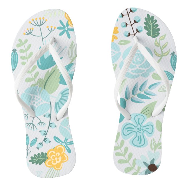 Aqua and Yellow Floral Thongs (Footbed)