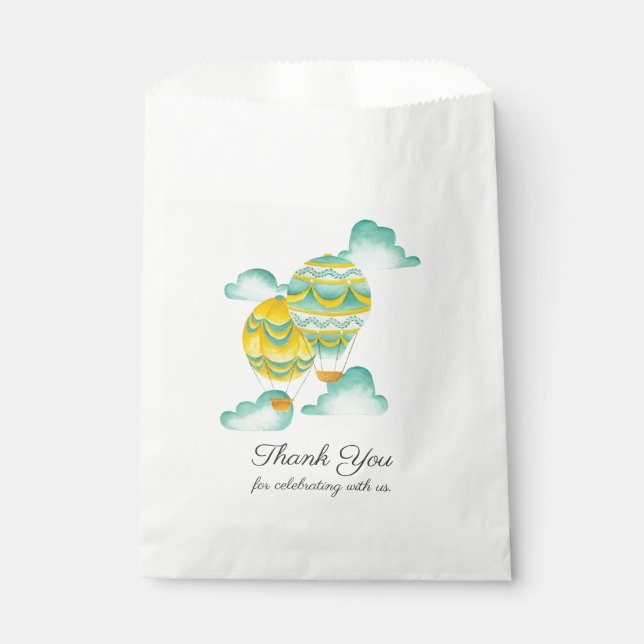 Aqua and Yellow Hot Air Balloons Thank You Favour Bag (Front)