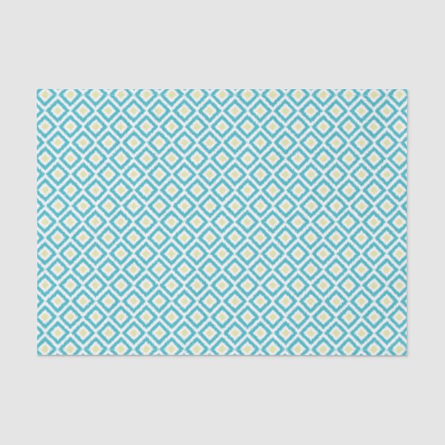 Aqua and Yellow Ikat Diamonds Pattern Tissue Paper (Front)
