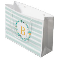 Aqua and Yellow Monogrammed Floral Wreath
