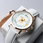 Aqua and Yellow Monogrammed Floral Wreath Watch<br><div class="desc">Elegant and chic watch design features a beautiful floral wreath in pastel colours and can be personalised with your name,  monogram,  initial,  or any text of your choice.</div>