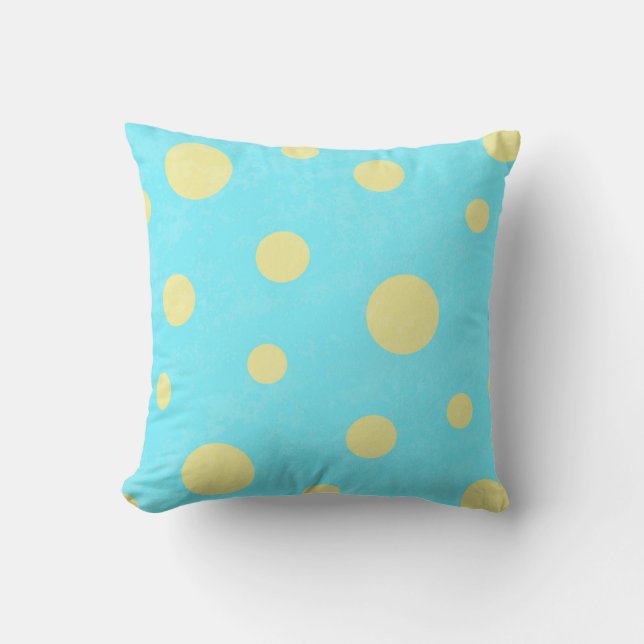 Aqua and yellow polka dot pattern cushion (Front)