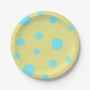 Aqua and Yellow Polka Dots Paper Plate