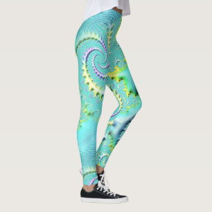 Aqua and Yellow Swirl Ladies Leggings