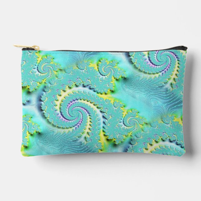 Aqua and Yellow Swirl Small Accessory Pouch (Front)