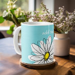 Aqua and Yellow Whimsical Daisy Custom Text Coffee Mug<br><div class="desc">A zen and whimsical,  hipster piece of art. You can add a name,  monogram or other custom text. If you need to move the art around,  click on the customise button to make changes.</div>