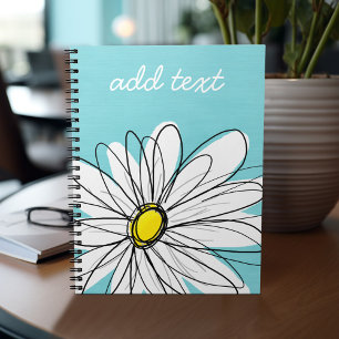 Aqua and Yellow Whimsical Daisy Custom Text Notebook