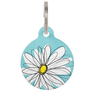 Aqua and Yellow Whimsical Daisy Custom Text Pet Tag