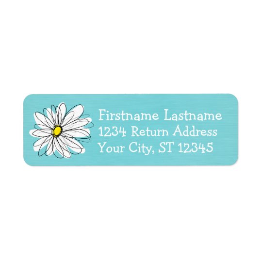 Aqua and Yellow Whimsical Daisy Custom Text Return Address Label