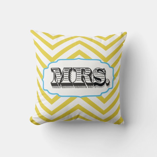 Aqua & Any Colour Mrs Bride Zig Zag Pattern Pillow (Front)