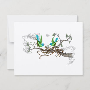 Aqua & Apple Green Vintage Love Birds Wedding RSVP