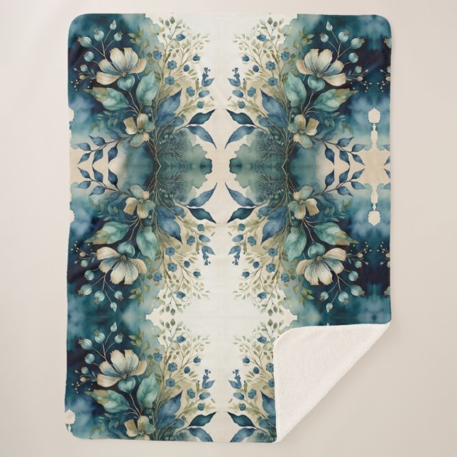 Aqua Arboretum Captivating Foliage Sherpa Blanket (Front)