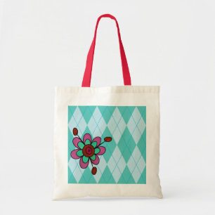 Aqua Argyle & Flower Tote Bag