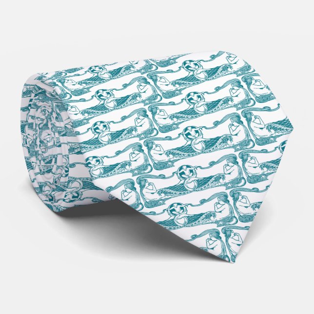 Aqua Art Nouveau Mermaids Tie (Rolled)