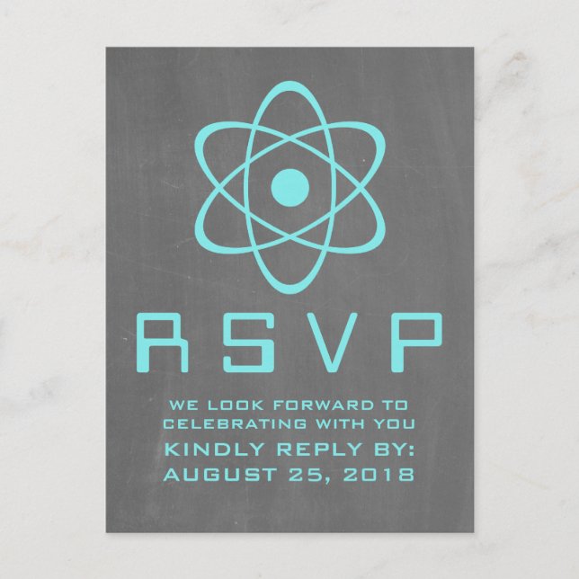 Aqua Atomic Chalkboard RSVP Postcard (Front)