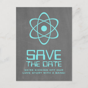 Aqua Atomic Chalkboard Save the Date Postcard