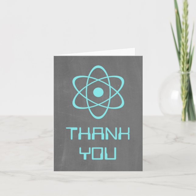 Aqua Atomic Chalkboard Thank You Card (Front)