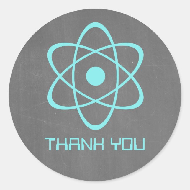 Aqua Atomic Chalkboard Thank You Stickers (Front)