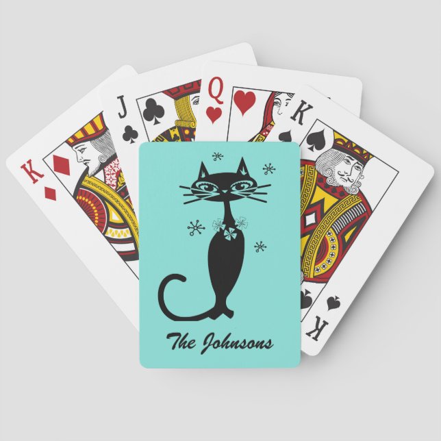 Aqua Atomic Retro Cat Playing Cards MCM Gift (Back)