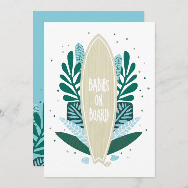 Aqua Baby On Board Twins Baby Shower Invitation (Front/Back)