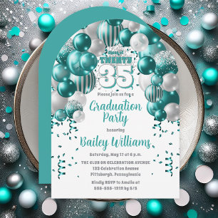 Aqua Balloons Class Year Graduation Party Invitation