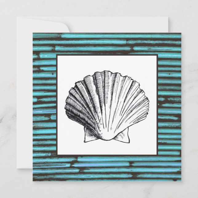 Aqua Bamboo Sea Shell Wedding Invitation (Front)