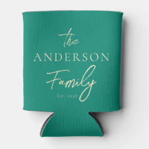 Aqua Beach Breeze Hand Written Family Name Can Cooler