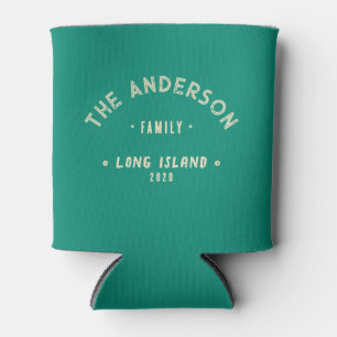 Aqua Beach Breeze Vintage Seaside Family Name Can Cooler
