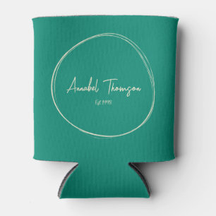 Aqua Beach Breeze with Name in Drawn Circle Can Cooler