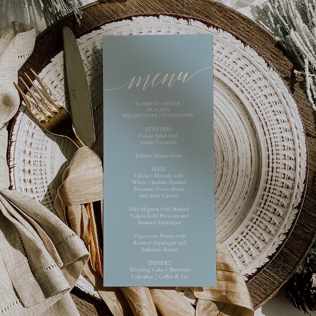 Aqua Beach Coordinate Wedding Dinner Menu Card (Creator Uploaded)