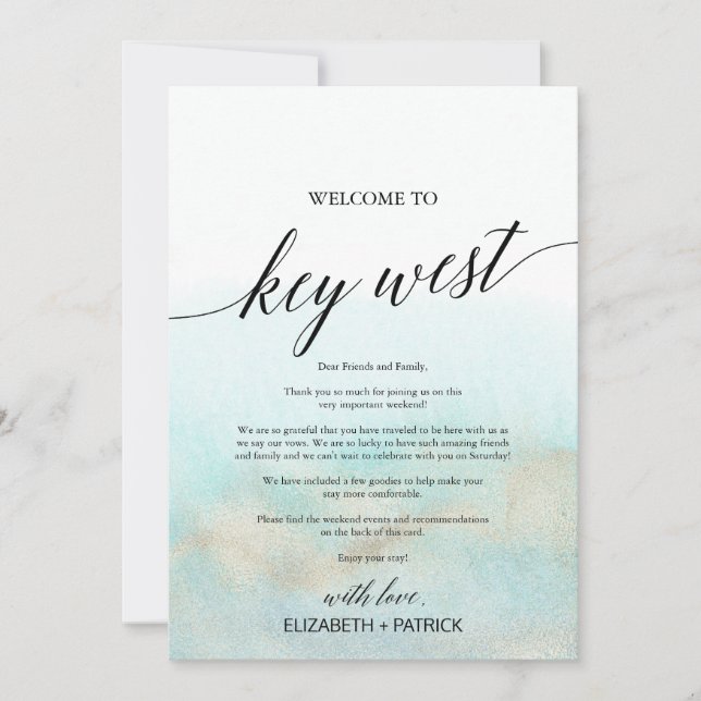 Aqua Beach Key West Welcome Letter & Itinerary (Front)