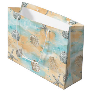 Aqua Beach Vacation Seashell Pattern Large Gift Bag