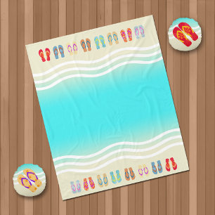Aqua Beach Waves Summer Sandals Fleece Blanket