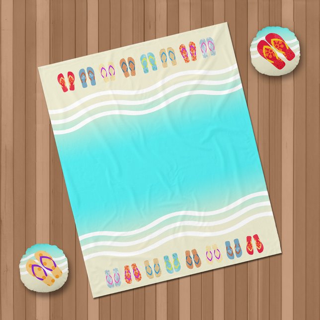 Aqua Beach Waves Summer Sandals Fleece Blanket (Creator Uploaded)