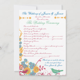 Aqua Beeswax Raspberry Wild Flower Bird Wedding Invitation