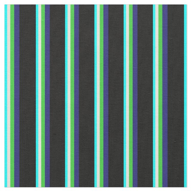 Aqua, Beige, Lime Green, Midnight Blue & Black Fabric (Close Up)